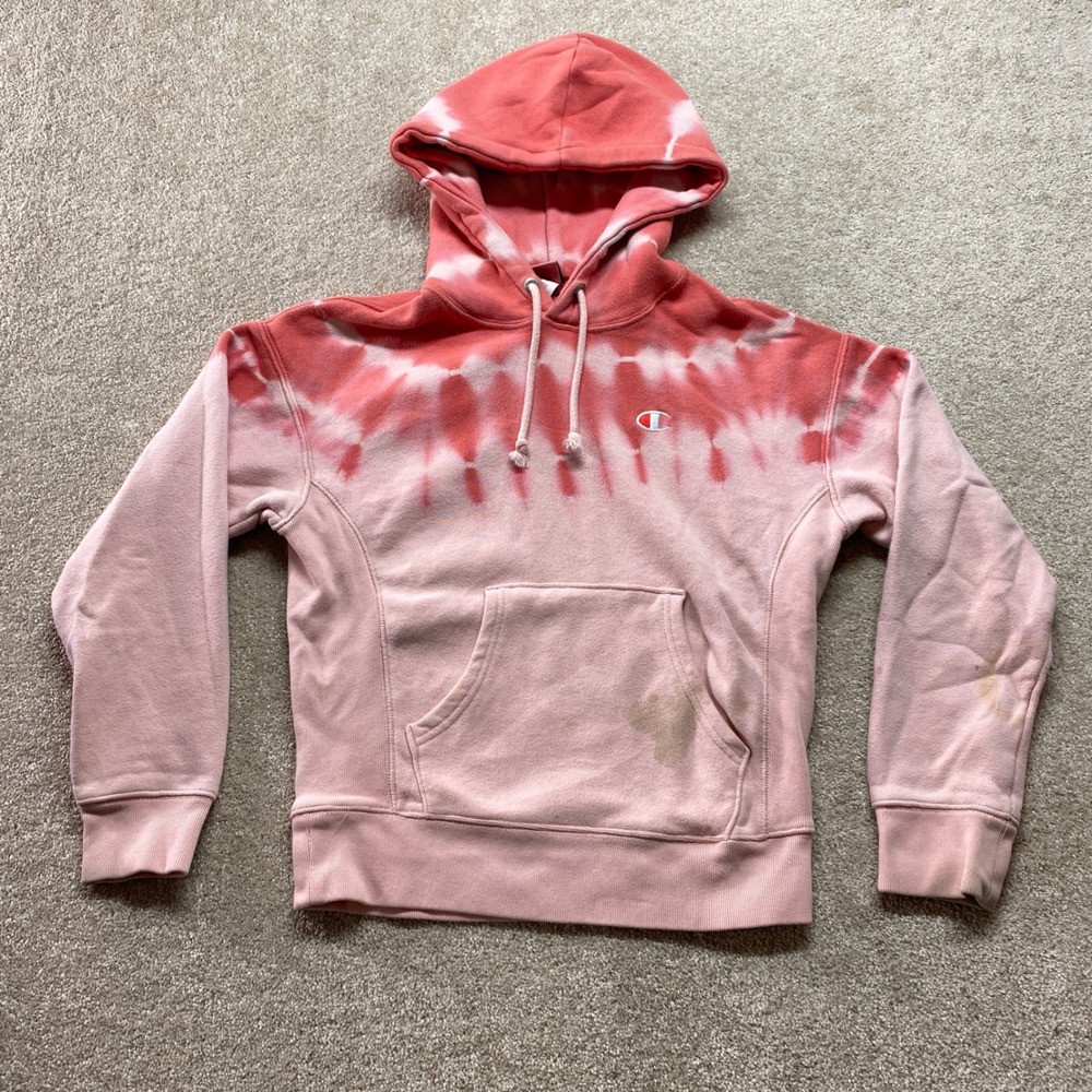 Champion Sweatshirt Reverse Weave Womens Extra Small Tie Dye Pink Hoodie